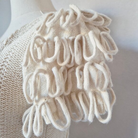 HWR by Anthropologie Looped Epaulet Cable Knit Short Sleeve Sweater Cream - Picture 5 of 12